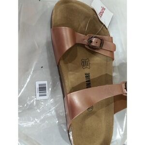 CUSHIONAIRE Women's Luna Cork Footbed Sandals Rose Gold 8.5